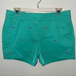 Vineyard Vines teal whale shorts button waist zipper front pockets size 6